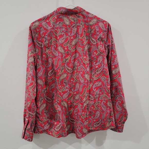 Lands End Womens Button Up Top Size 12 Paisley Red Supima Cotton - Picture 3 of 7